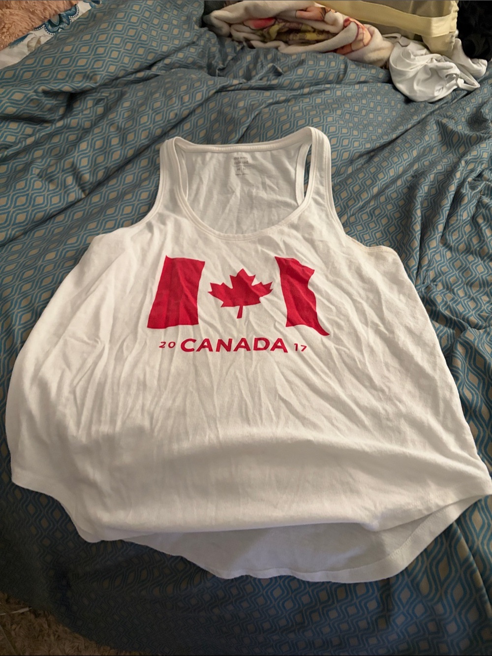Old Navy White Tank Top with Red Canada Flag Graphic
